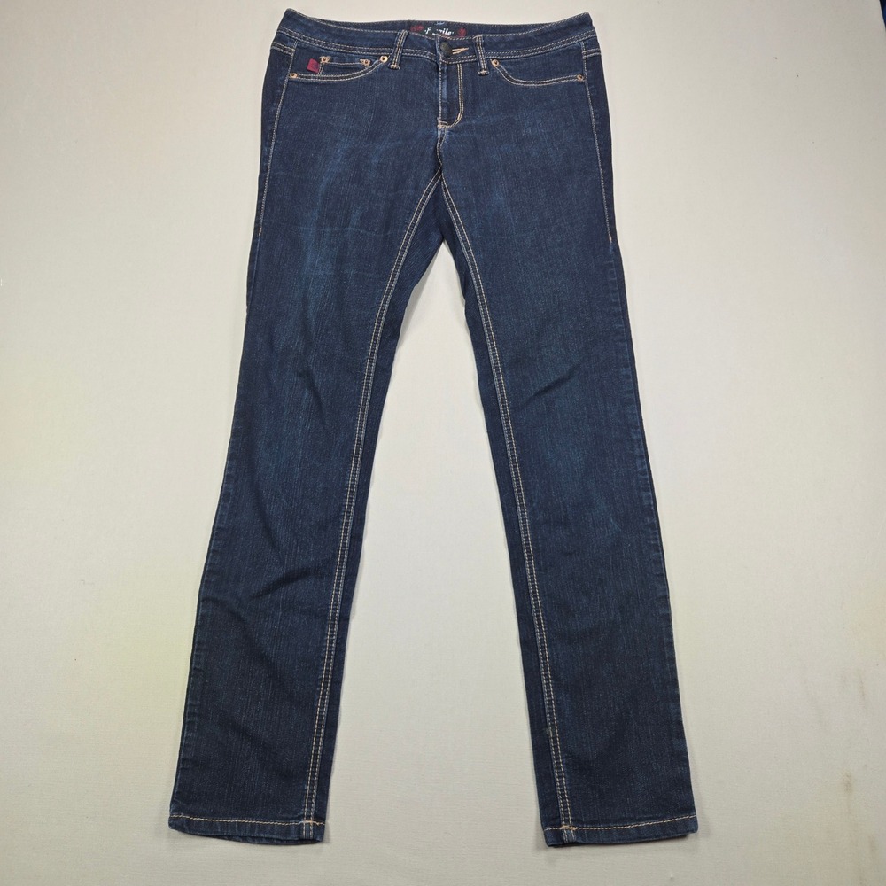 Fragile‎ Blue Jeans Skinny Denim Dark Wash Embroidered Pocket Blue Womens Size 9
